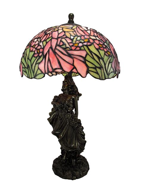 Stained Glass Art Nouveau Girl Figural Table Lamp Stained Glass Art