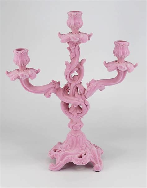 Soft Pink Flock Ornate Candelabra