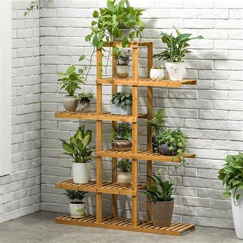 Heavy Duty Flower Planter Solid Multiple Tier Plant Stand Long Bamboo