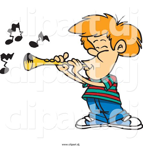 Cartoon Vector Clipart Of A Cartoon White Boy Playing A Clarinet By