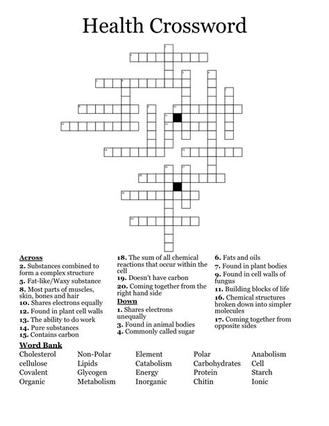 Health Crossword Wordmint