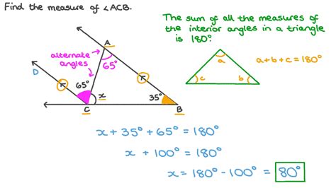 Question Video Finding The Measure Of An Interior Angle Of A Triangle