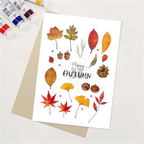 Autumn Printable Card Fall Card Fall Leaves Greeting Card Etsy