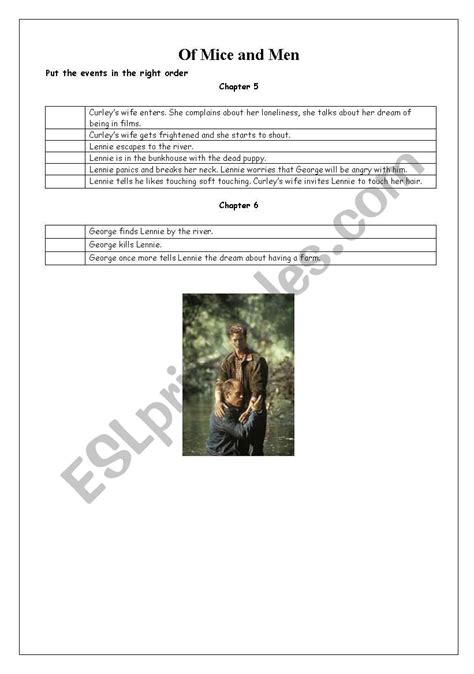 English Worksheets Of Mice And Men Chapter 5 And 6 Put The Events In