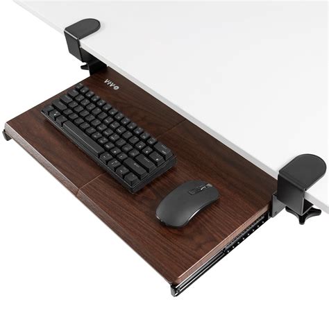 Vivo Dark Walnut Small Clamp On Computer Keyboard And Mouse Under Desk