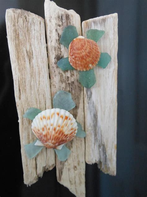Seashell And Seaglass Sea Turtles On Driftwood Magnet With Etsy Sea