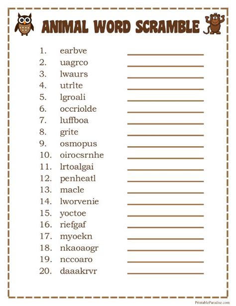 Printable Animals Word Scramble Game Word Games For Kids