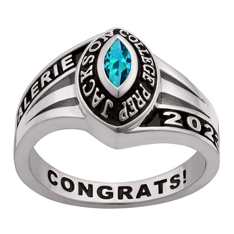 Ladies Platinum Over Sterling Silver Birthstone Traditional Class Ring