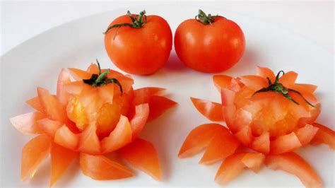 Art In Tomato Show Vegetable Carving Tomato Flowers Garnishing Youtube