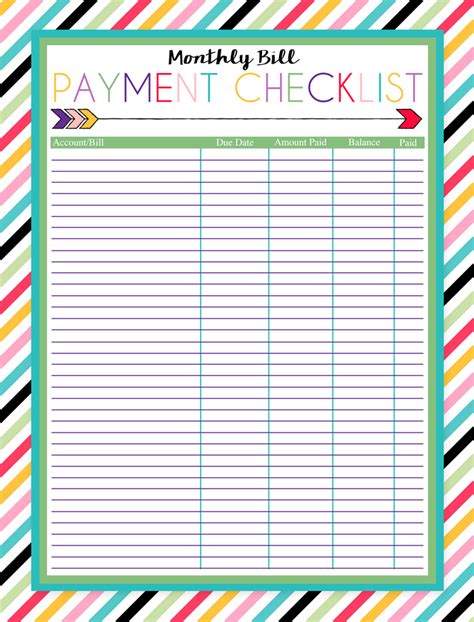 Free Printable Monthly Bill Payment Checklist Free Printable Third