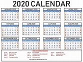 [2020] Free Printable USA Calendar Templates [PDF] | Calendar Dream