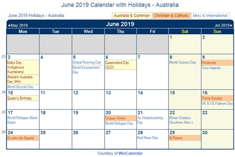 June 2019 Calendar With Holidays Australia June Junecalendar