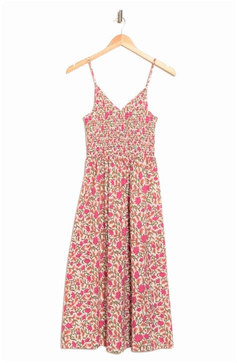 Maisie Floral Smocked Cotton Midi Dress In Pink Floral Modesens