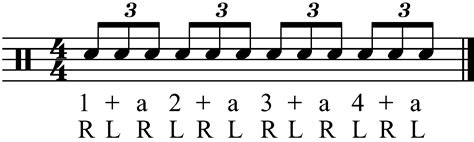 A triplet rhythm is one in which there are three beats taking up the space normally occupied by two. Eighth Note Triplets
