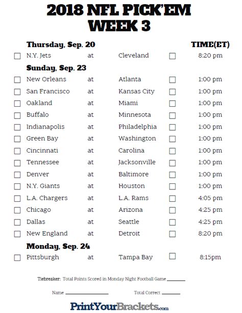 Nfl Week 3 Printable Schedule Find Out The Latest On Your Favorite