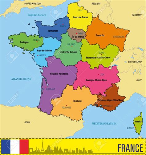 Vector Une Carte Politique Très Détaillée De La France Avec Les Régions