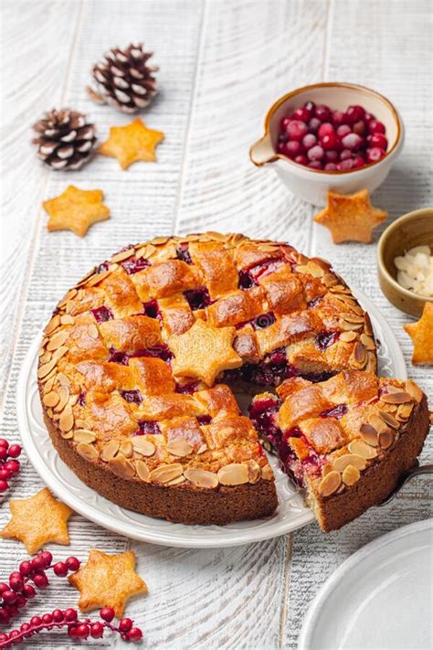 Christmas Linzer Torte Traditional Austrian Cake With Cranberries Jam