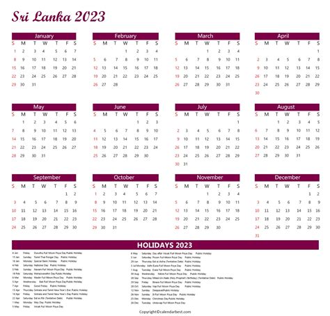 Sri Lanka Calendar 2023 Poya Days Calendar 2023 Free Printable Sri