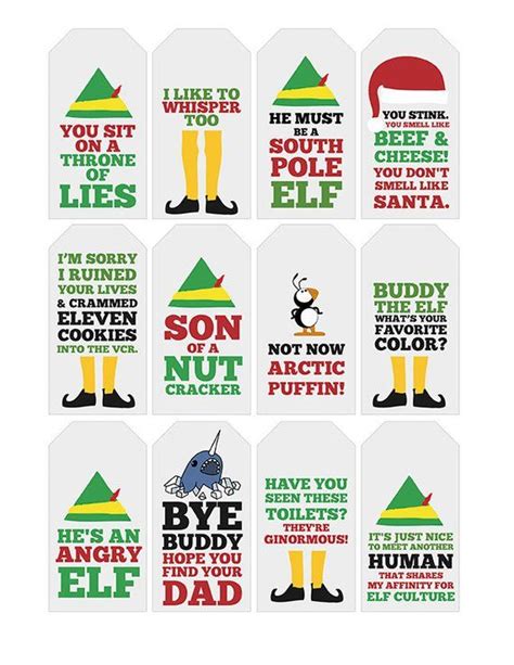 Funny Elf Quote Gift Tags Printable Typography Etsy Funny Christmas