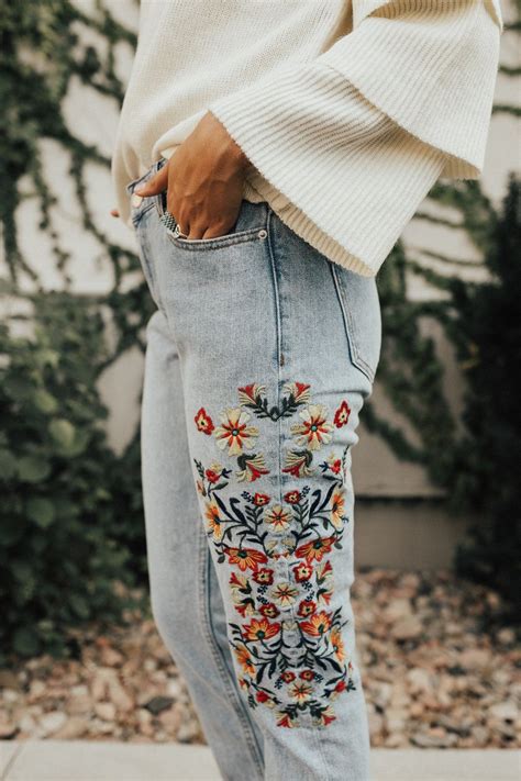 Bright Floral Embroidery On Jeans Roolee Fashion Style Winter Fashion