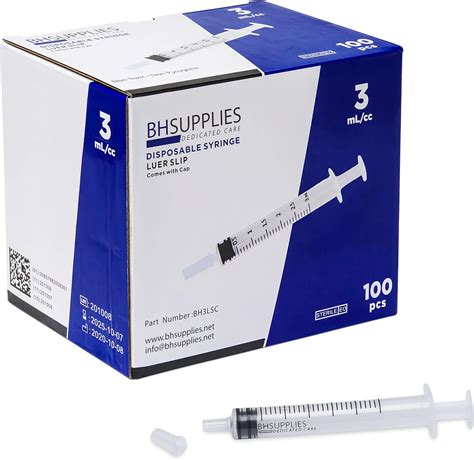 Amazon BH Supplies 3ml Luer Slip Tip Syringe With Covers No