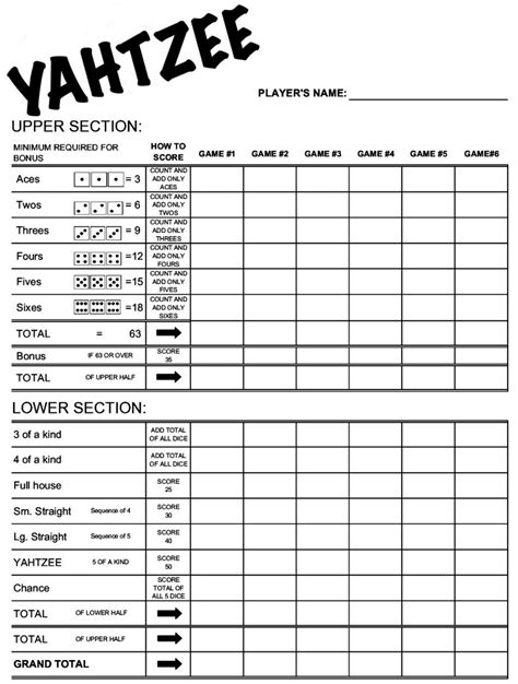 Free Printable Yahtzee Score Sheets