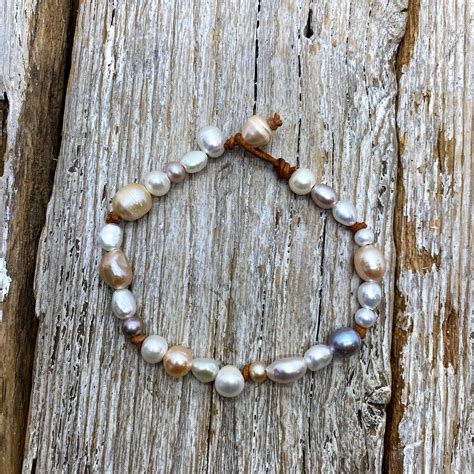 Seaside Pearls Ava Freshwater Pearl And Leather Anklet