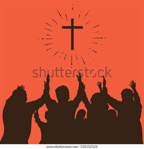 Group Worship Raised Hands Cross Worship 스톡 벡터로열티 프리 320152526