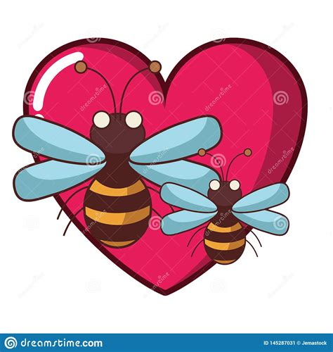 Bees On Heart Cartoon Stock Vector Illustration Of Wild 145287031