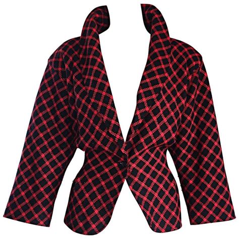 Emanuel Ungaro Vintage 1980s Does 1940s Red And Black Plaid Wasp Waist