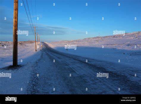 Road Through The Arctic Tundra In Iqaluit Nunavut Canada Stock Photo