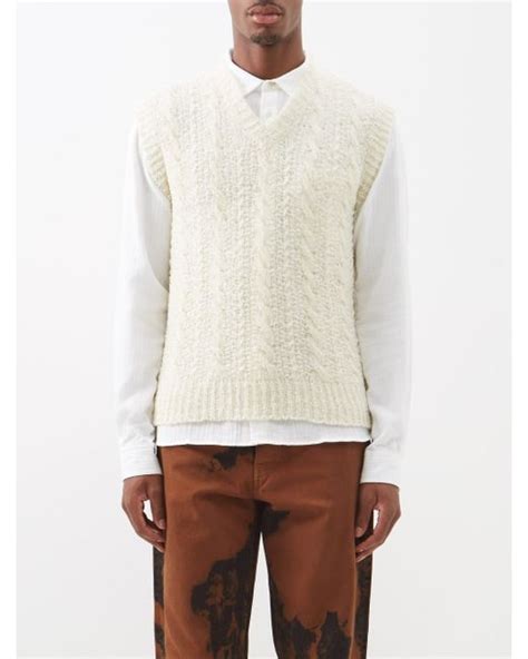 Our Legacy Cable Knit Sweater Vest In White For Men Lyst