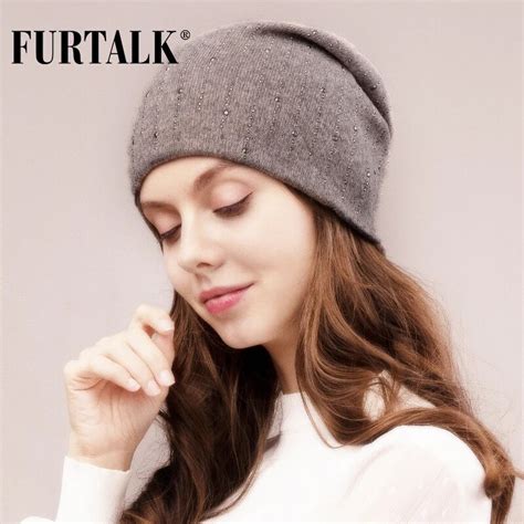 Furtalk Wool Winter Hat For Women Slouchy Beanie Rabbit Fur Knitted