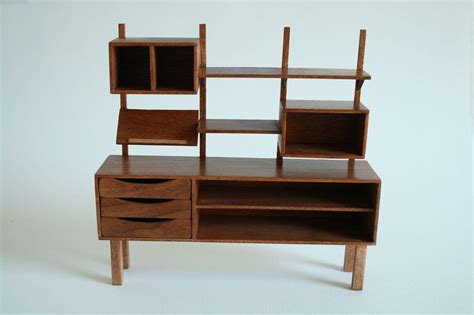 Miniature Mid Century Shelving Unit Modern Dollhouse Furniture