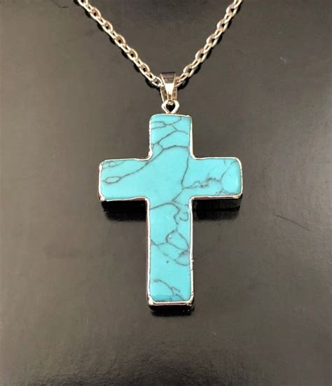 Beautiful Turquoise Gemstone Cross Pendant Necklace Cross Etsy
