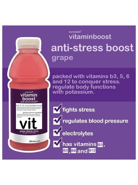 Vitamin Boost Anti Stress Boost Grape Vitamin Drink 600ml 6 Pack