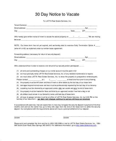 Free 30 Day Notice To Vacate Template Database