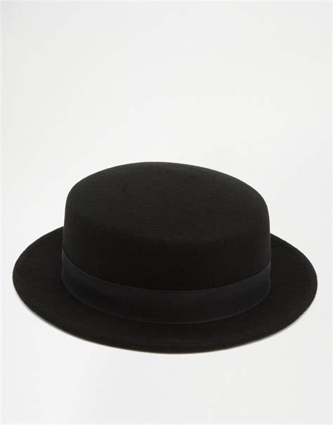 Asos Flat Top Hat With Narrow Brim In Black For Men Lyst