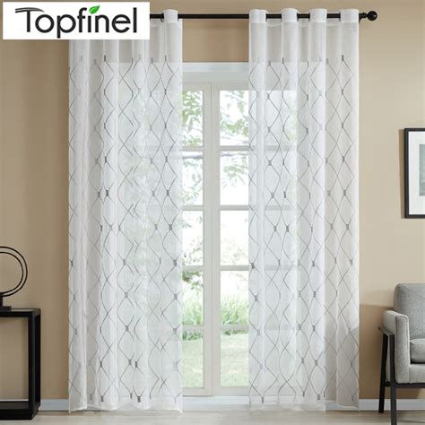 Topfinel Geometric Design White Sheer Curtains Tulle Window Curtains