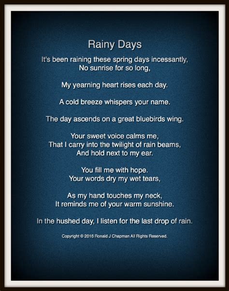Rainy Days By Ronald Chapman Rainy Days Poem