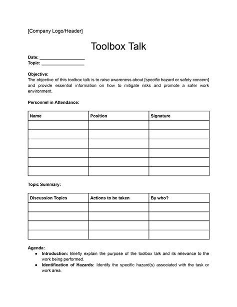 Toolbox Talk Templates Download And Print For Free