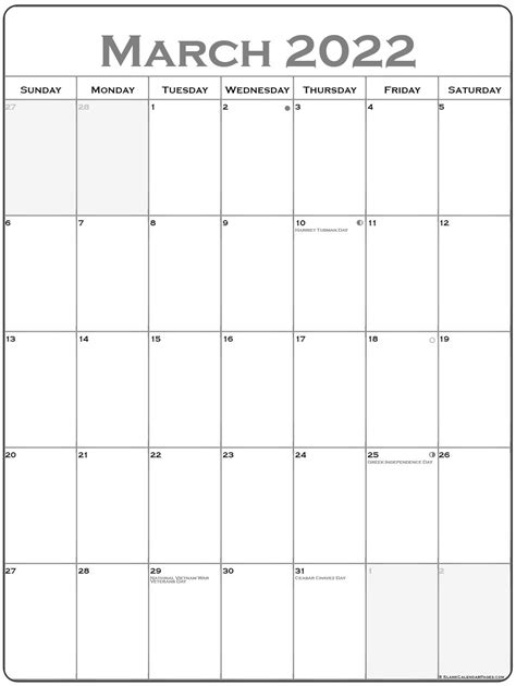 Calendar For March 2022 Calendar Template 2022
