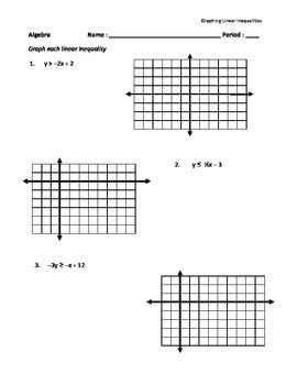 An inequality that, when graphed, has as its solution half the cartesian plane students express their understanding through the inequality worksheet and evaluate themselves on graphing linear inequalities by when graphing linear inequalities, the first step is to graph the. Math graphing linear inequalities worksheets