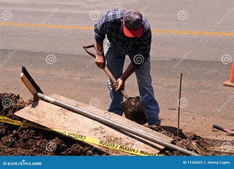 Construction Worker With Shovel Stock Image Image Of Pour Collar