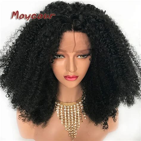 Maycaur Afro Curly Wig Heavy Density Synthetic Lace Front Wigs For