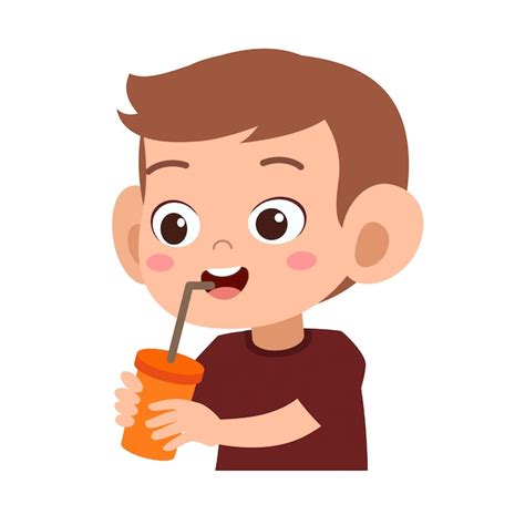 Premium Vector Happy Kid Drinks Juice