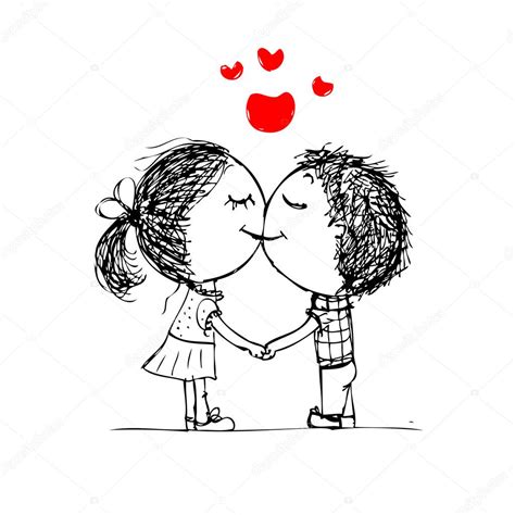 Besos En Pareja Boceto De San Valentín Para Tu Diseño 2024