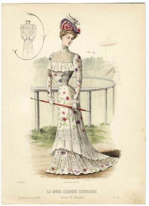 1899 At The Horse Races Victorian Woman Large Fashion Print Hand
