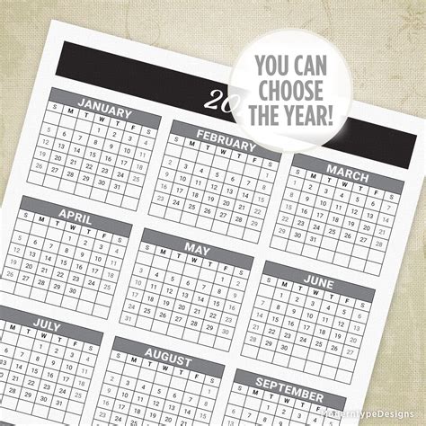 Yearly Printable Calendar Black Header With Grid Printable Calendar