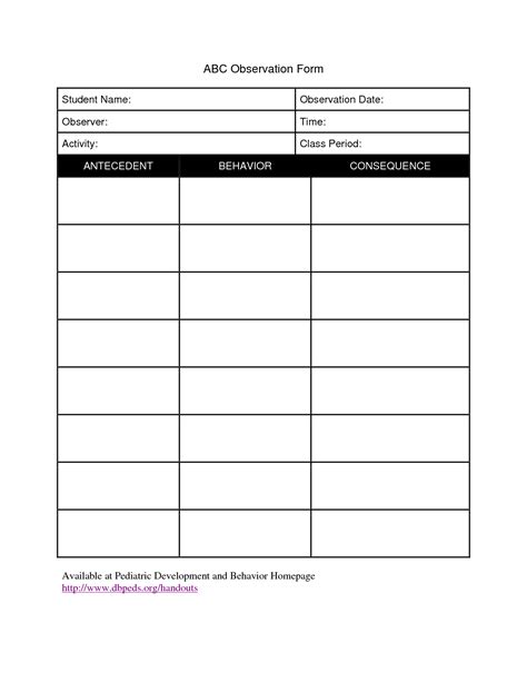 Printable Behavior Observation Form Template Image Gallery Images And